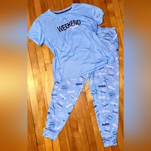 Kids Light Blue 'WEEKEND' Graphic Pajama Set